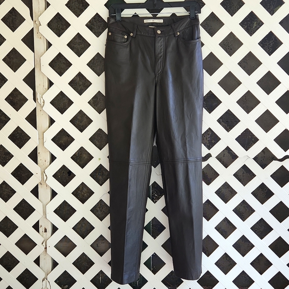 Tommy Hilfiger Dark Chocolate Leather Jeans sz 6